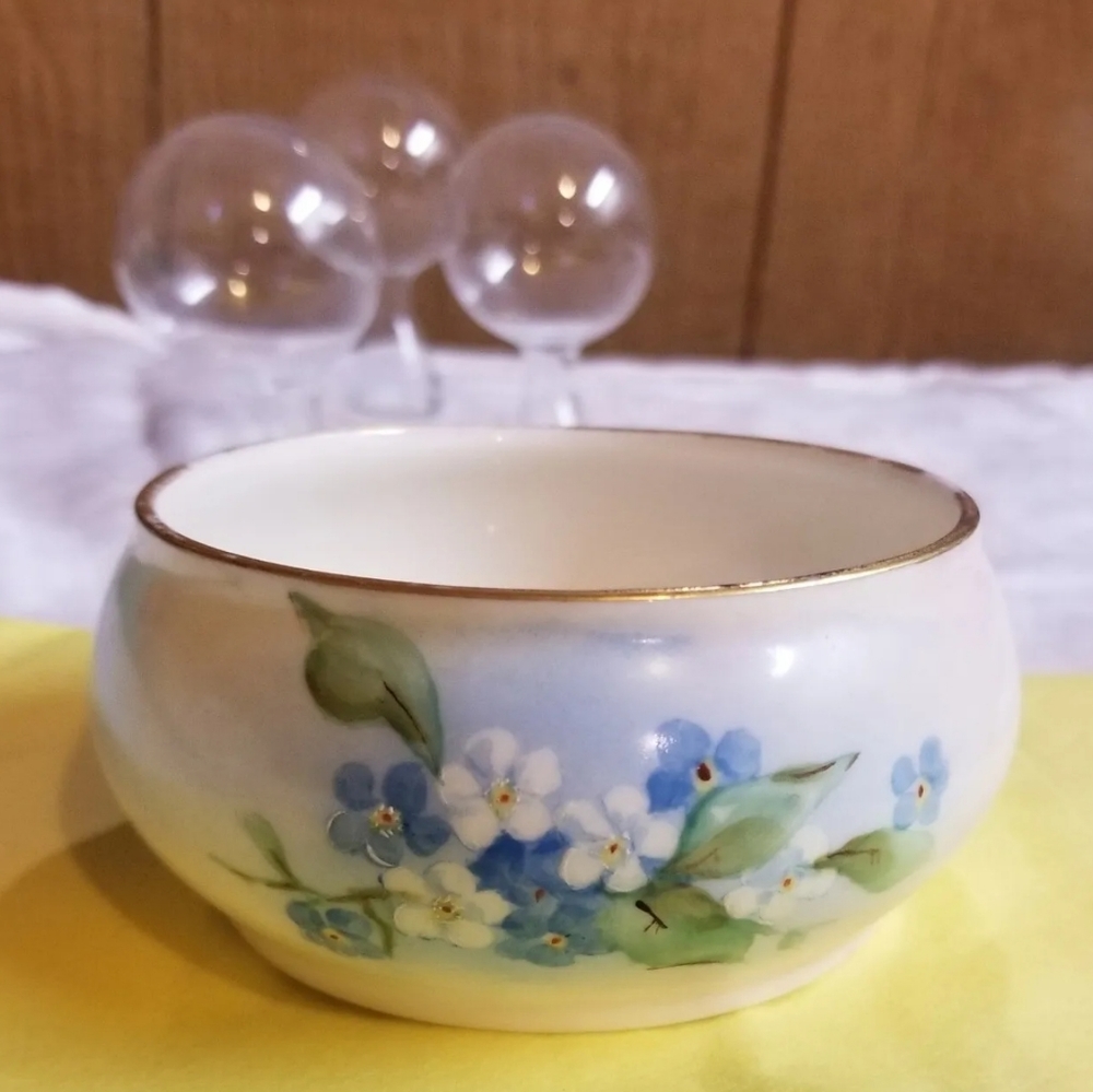Antique Belleek Willets dish with hand painted forget me not pattern,  signed
